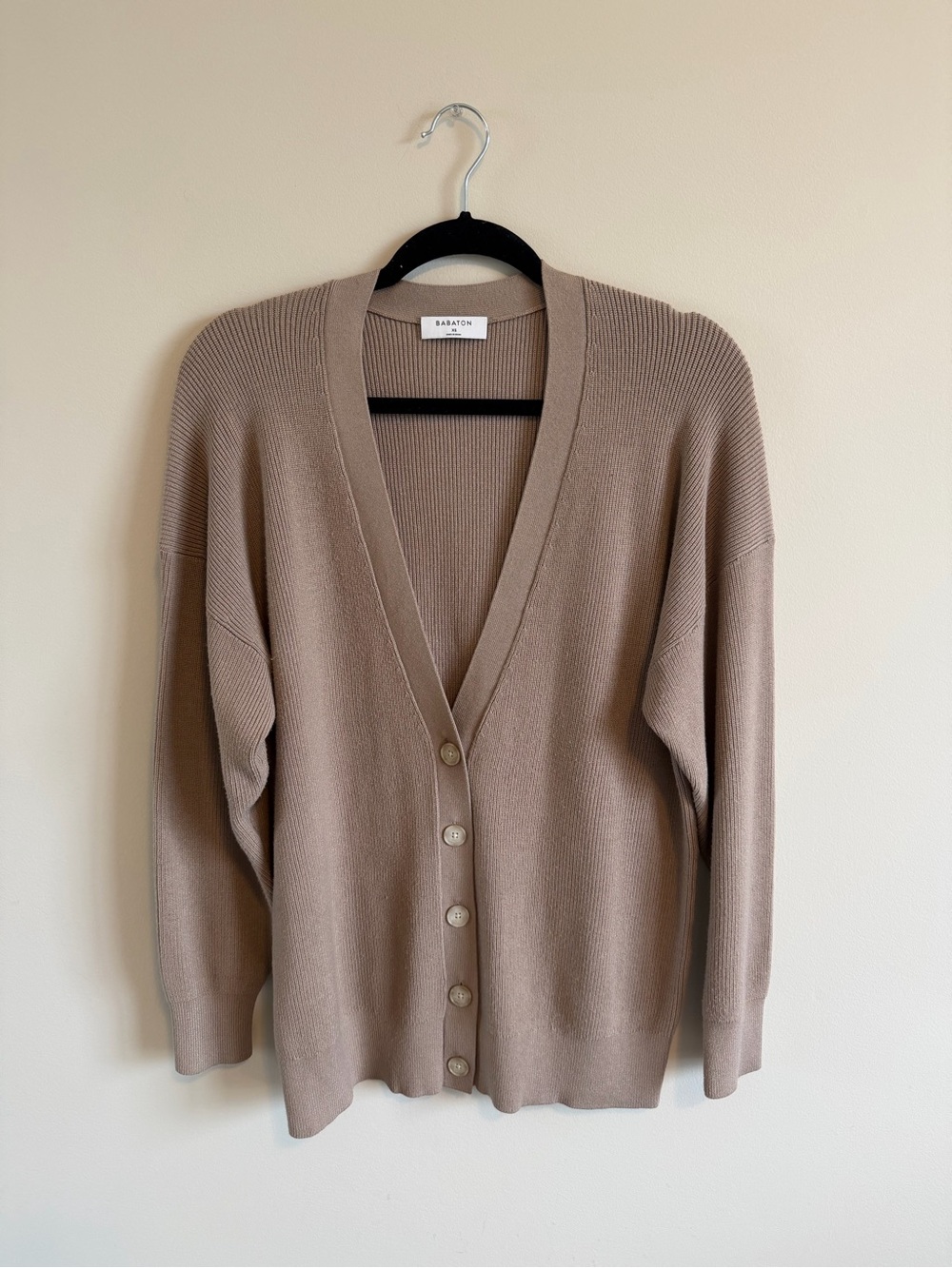 Babaton Bespoke Cardigan Aritzia Taupe Mocha Ribbed Oversized V-Neck XS